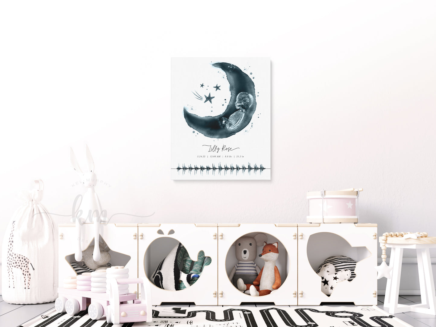 Moon and Stars Ultrasound Art with Baby Heartbeat