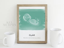 Load image into Gallery viewer, Ultrasound art print watercolor background turquoise mom gift framed
