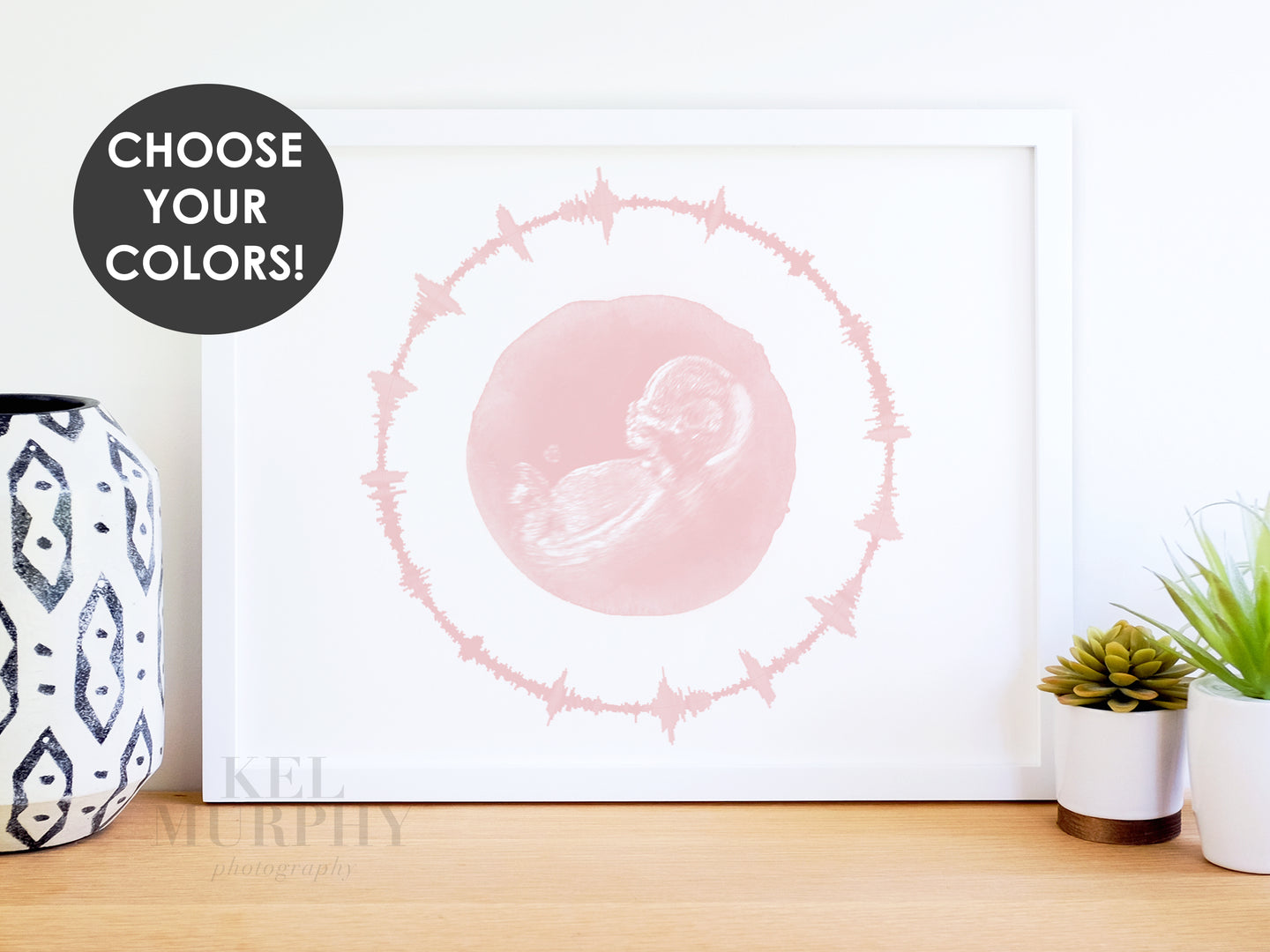 Ultrasound heartbeat wave watercolor art print new mom gift