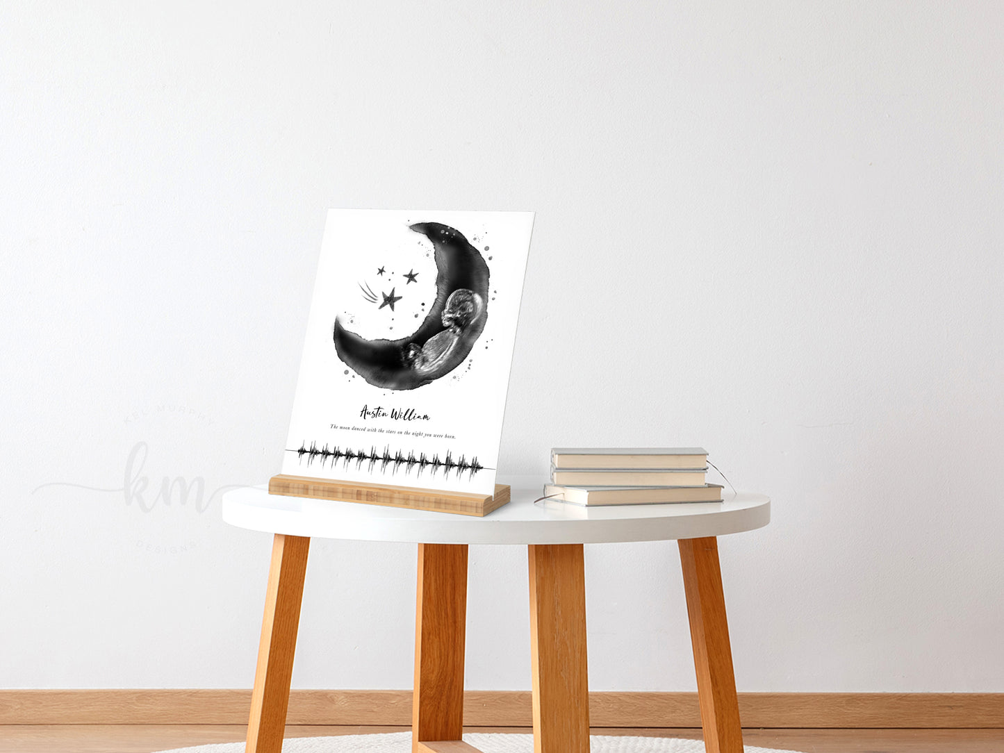 Moon and Stars Ultrasound Art with Baby Heartbeat