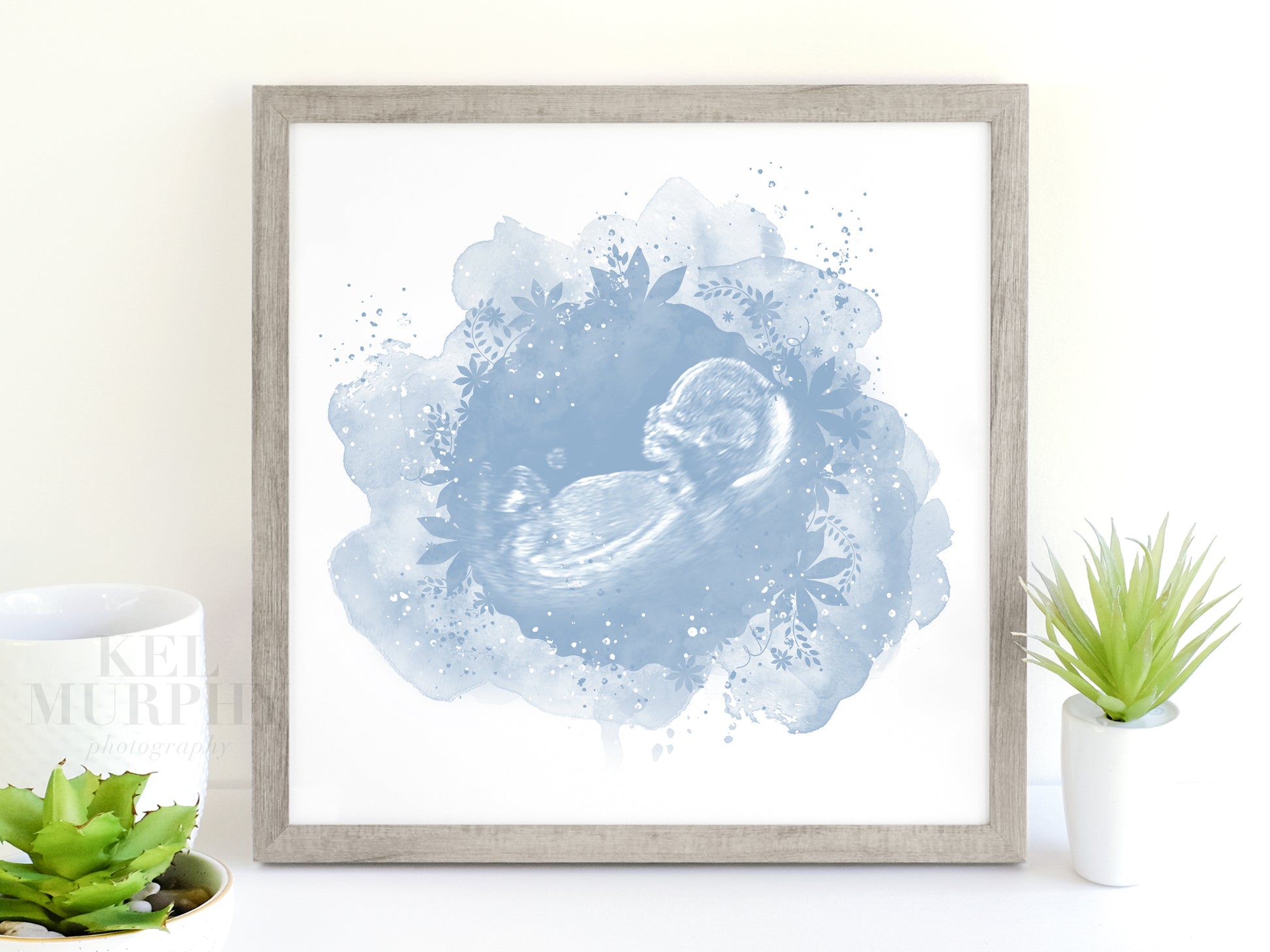 Ultrasound watercolor flowers custom art print personalized new mom gift