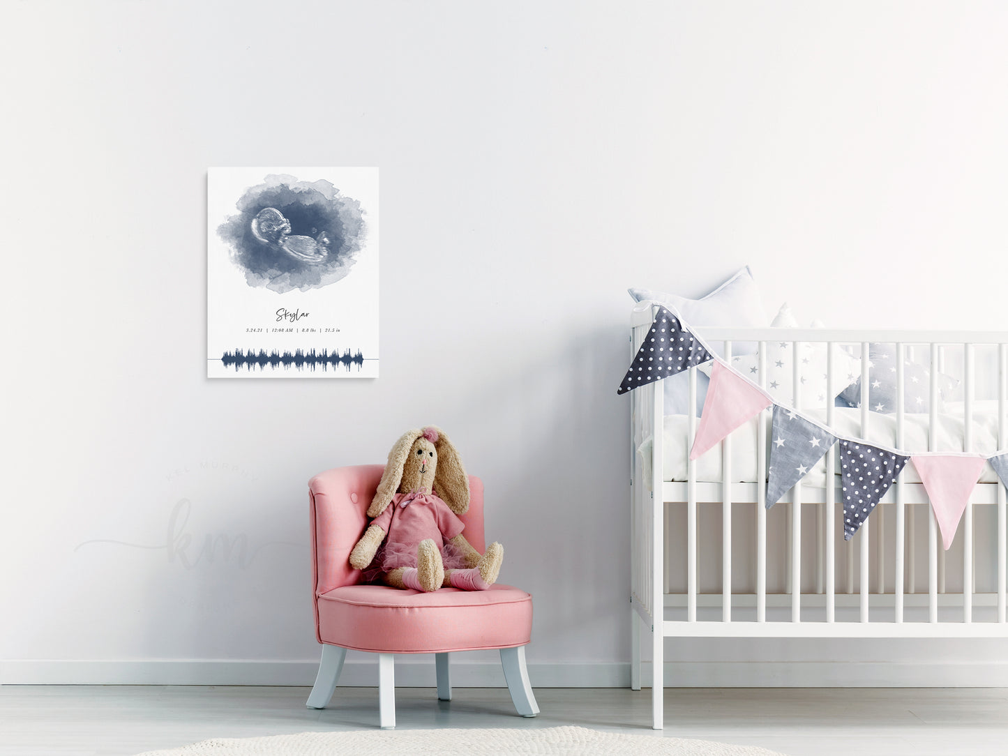 Oval Watercolor Ultrasound Art with Baby Heartbeat